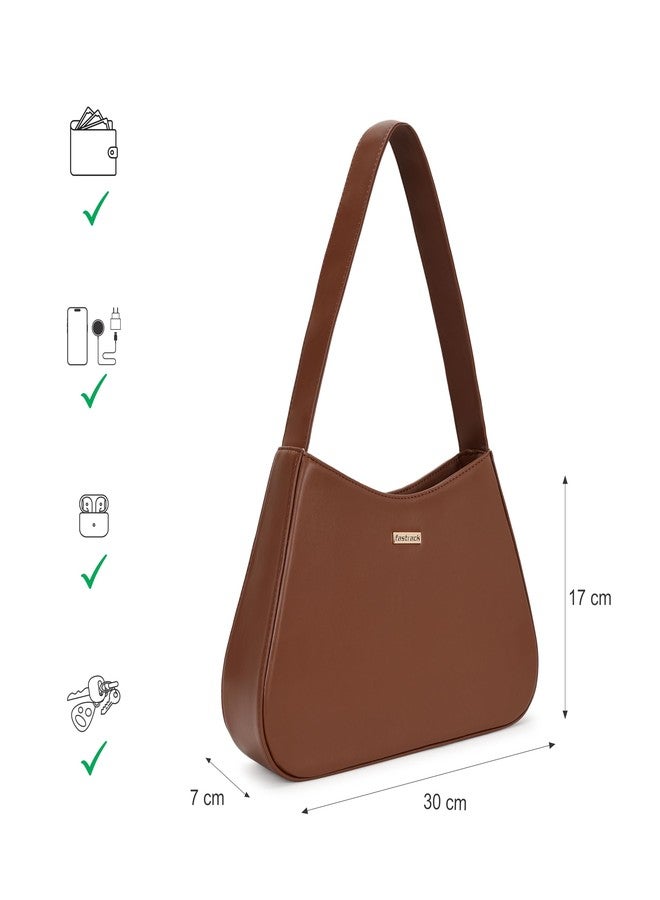 Fastrack Solid Hobo Shoulder Bag For Women, Girls and Ladies | with Top Zipper Closure | Spacious Compartment with Quick Access Pocket | Shoulder Bag For Casual Carry, Brown - Image 4